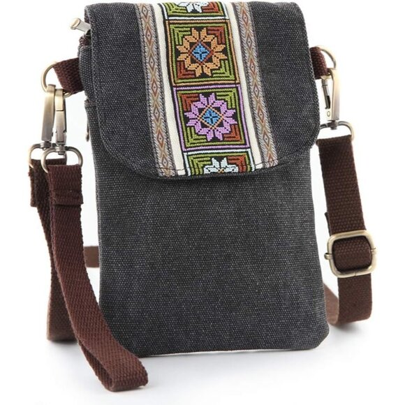 Women's Dark Grey 02 Vintage Embroidered Cute Mini Cross Body Bag Small Handbags - Picture 1 of 6